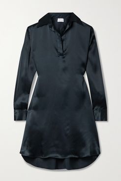 Silk-charmeuse Mini Shirt Dress - Midnight blue