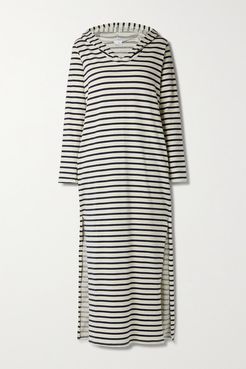 Hooded Striped Cotton-blend Jersey Nightdress - Navy