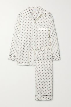 Piped Printed Cotton Pajama Set - White