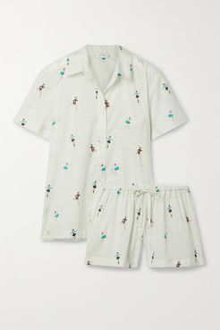 Printed Cotton-voile Pajama Set - White