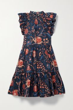 Eden Ruffled Tiered Floral-print Cotton-poplin Mini Dress - Midnight blue