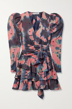 Semira Belted Ruffled Embroidered Tie-dyed Silk Crepe De Chine Mini Dress - Antique rose