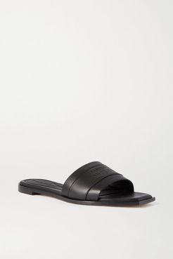 Logo-embossed Leather Slides - Black