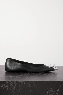 Embellished Leather Point-toe Flats - Black