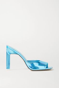 Kaia Iridescent Leather Mules - Light blue