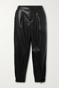 Alice Olivia - Paris Pleated Vegan Leather Tapered Pants - Black