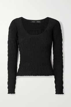 Shirred Stretch-knit Top - Black