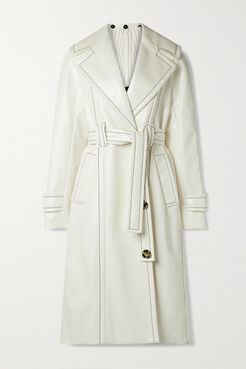 Belted Glossed Faux Leather Coat - Ivory