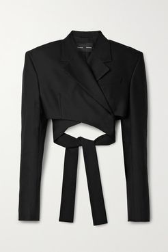 Cropped Wool-blend Crepe Blazer - Black