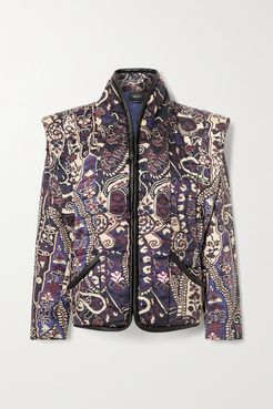 Janissa Convertible Faux Leather-trimmed Floral-print Cotton Jacket - Midnight blue