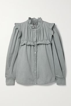 Idety Ruffled Denim Blouse - Gray