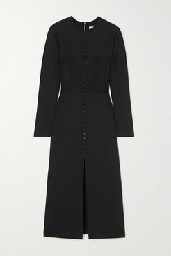 Off-the-shoulder Paneled Stretch-crepe Midi Dress - Black