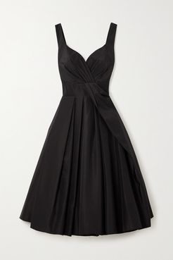 Pleated Cotton And Silk-blend Midi Dress - Black