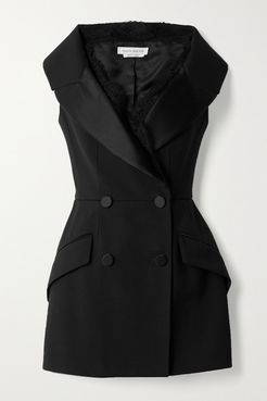 Double-breasted Lace And Satin-trimmed Wool-blend Vest - Black