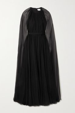 Cape-effect Silk-chiffon Gown - Black
