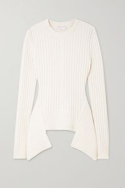 Asymmetric Ribbed And Cable-knit Wool And Cashmere-blend Sweater - White