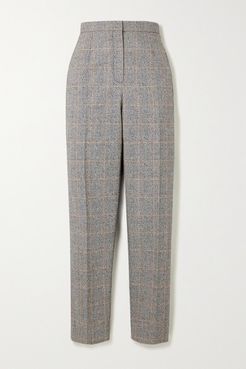 Prince Of Wales Checked Wool-blend Tapered Pants - Black