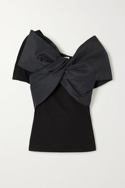Bow-embellished Taffeta And Cotton-jersey Top - Black