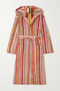 Jazz Hooded Striped Cotton-terry Robe - Red