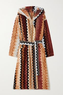 Giacomo Striped Hooded Belted Cotton-terry Robe - Brown