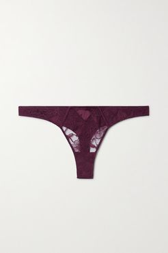 Magnolia Corded Lace And Satin Thong - Burgundy