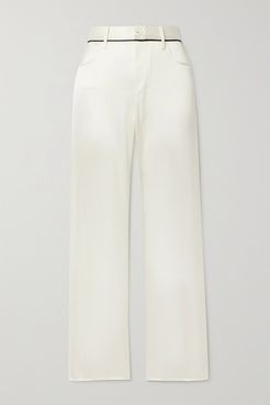 Piped Silk-blend Charmeuse Pajama Pants - White