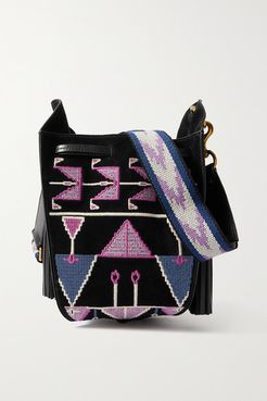 Radja Embroidered Leather-trimmed Suede Bucket Bag - Black