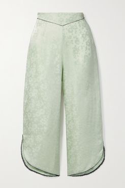 Margo Cropped Picot-trimmed Satin-jacquard Pajama Pants - Mint