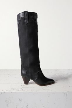Litz Leather-trimmed Suede Knee Boots - Black