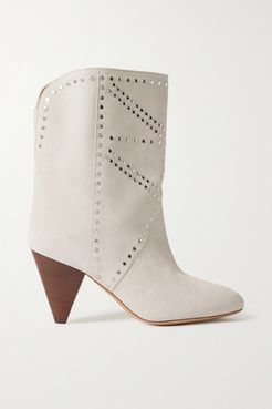 Deezia Studded Suede Ankle Boots - Off-white