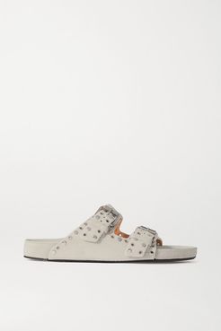 Lennyo Studded Suede Slides - Off-white