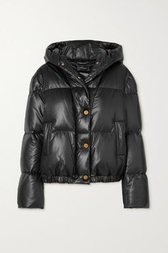 Hooded Quilted Shell Down Coat - Black