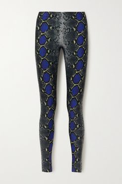 Cropped Snake-print Jersey Leggings - Black