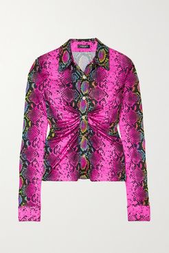Ruched Snake-print Jersey Blouse - Pink