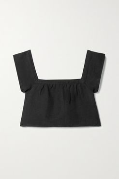 Net Sustain The Flutter Cropped Linen And Cupro-blend Top - Black