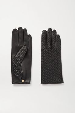 Chloe Woven Leather Gloves - Black