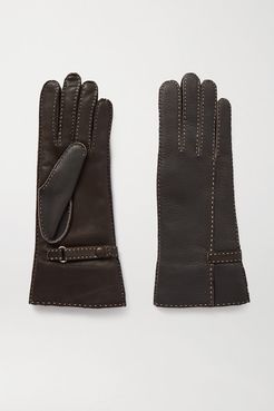 Sharil Topstitched Leather Gloves - Brown