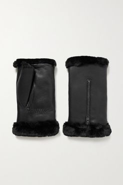 Barbara Faux Fur-lined Leather Wrist Warmers - Black