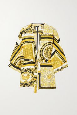 Belted Printed Silk-twill Robe - Gold