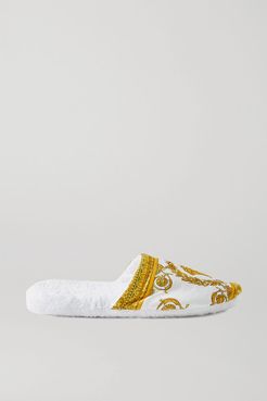 Printed Cotton Slippers - White
