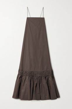 Ruffled Cotton-poplin Maxi Dress - Dark brown