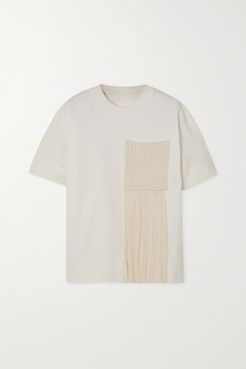 Fringed Crochet-paneled Cotton-jersey T-shirt - White