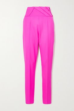 Pleated Stretch-wool Slim-leg Pants - Pink