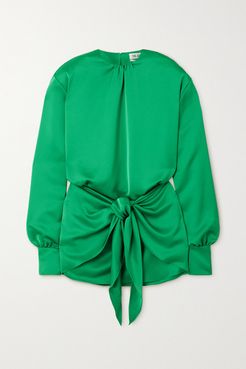 Tie-detailed Satin Mini Dress - Emerald