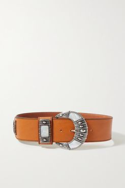 Leather And Mother-of-pearl Belt - Tan