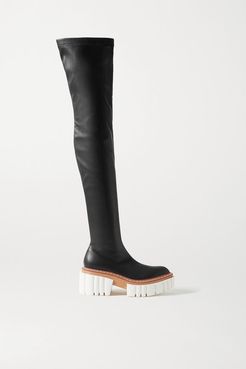 Emilie Vegetarian Leather Platform Over-the-knee Boots - Black