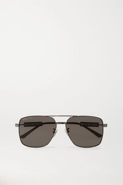 Aviator-style Gunmetal-tone And Rubber Sunglasses - Gray
