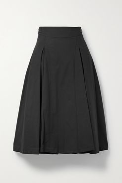 Buckled Pleated Cotton-blend Midi Skirt - Black
