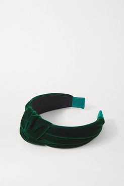 Rachael Knotted Velvet Headband - Dark green