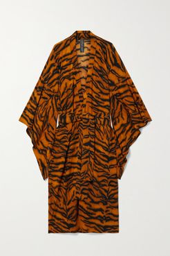 Belted Tiger-print Stretch-jersey Robe - Camel